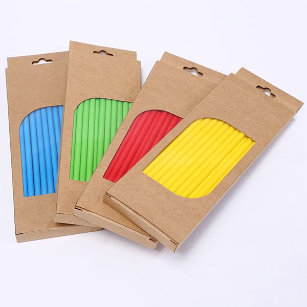 Paille en carton avec emballage en plastique