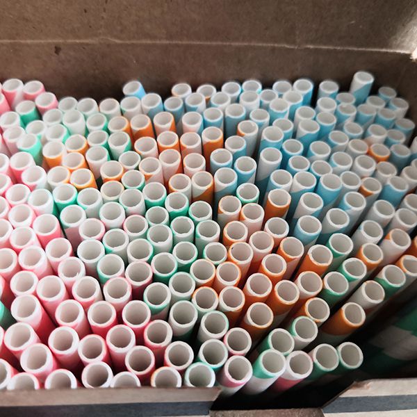 Paille en carton avec emballage en plastique