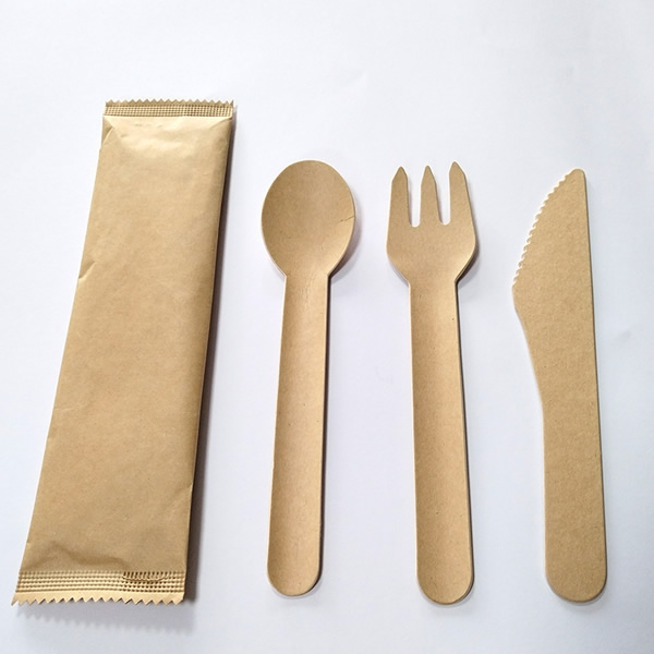 Jeu de couverts en carton (cuillère, fourchette, couteau, sachet papier)